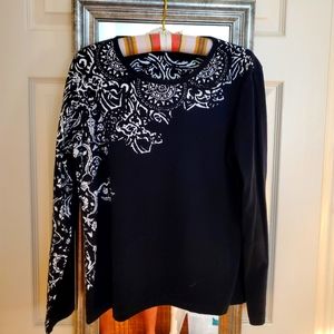 Chico's knit top, sz 2, color black with white details